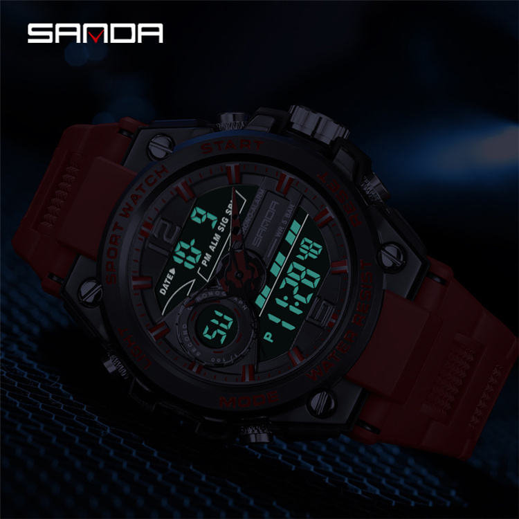 SANDA 6092 Factory New Sport Watch Dual Display Men Sports Watches G Style 2025 LED Digital Sport Waterproof Watches for Men