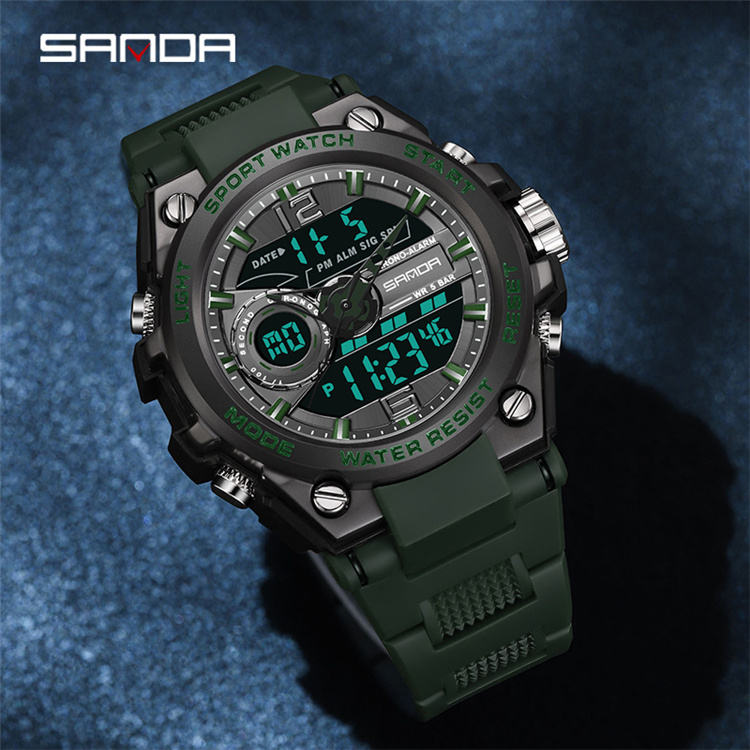 SANDA 6092 Factory New Sport Watch Dual Display Men Sports Watches G Style 2025 LED Digital Sport Waterproof Watches for Men