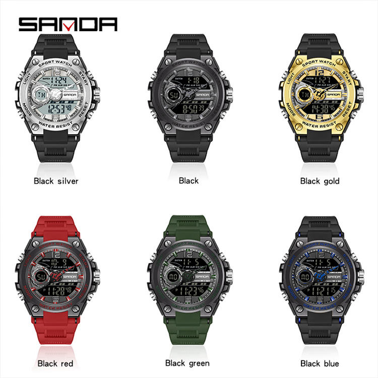 SANDA 6092 Factory New Sport Watch Dual Display Men Sports Watches G Style 2025 LED Digital Sport Waterproof Watches for Men
