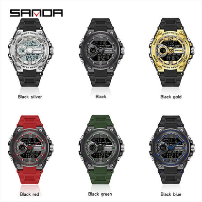 SANDA 6092 Factory New Sport Watch Dual Display Men Sports Watches G Style 2025 LED Digital Sport Waterproof Watches for Men