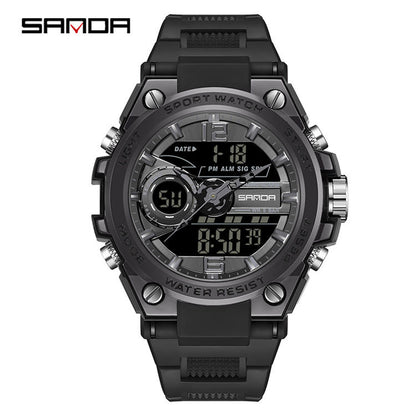 SANDA 6092 Factory New Sport Watch Dual Display Men Sports Watches G Style 2025 LED Digital Sport Waterproof Watches for Men